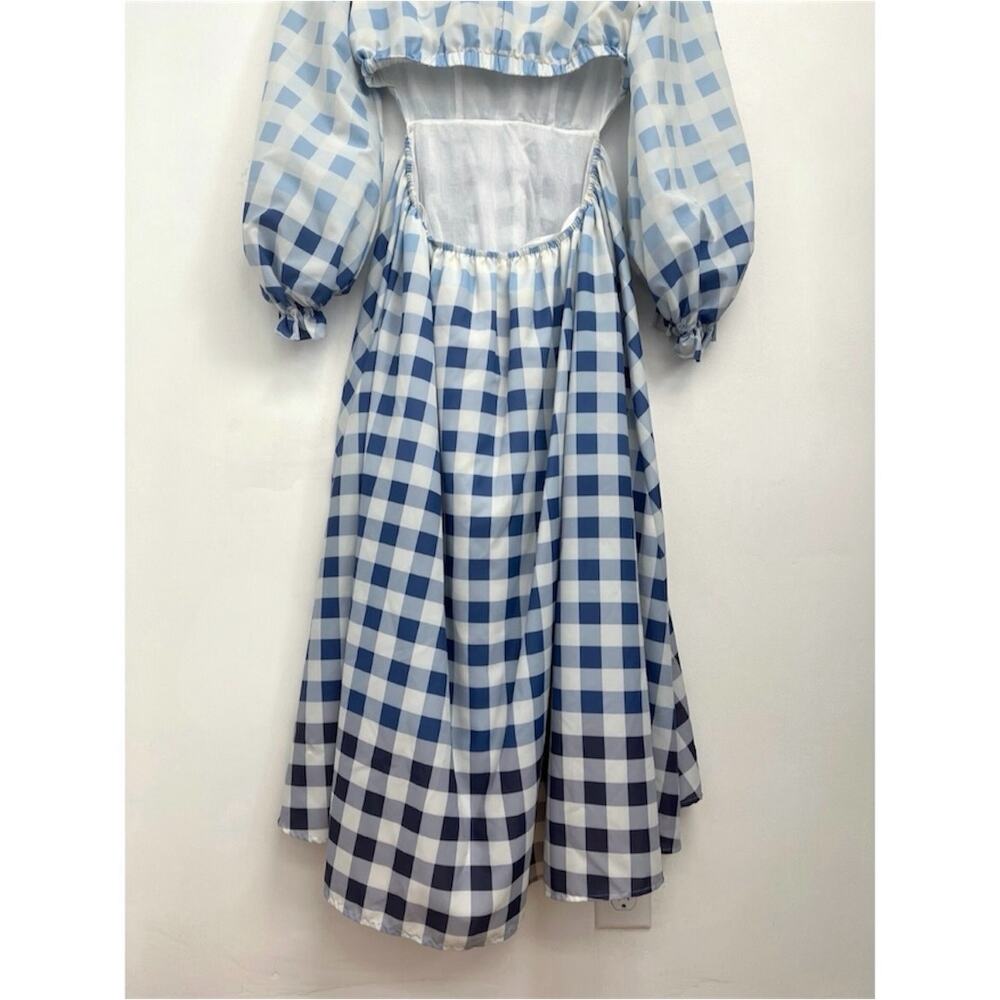 NWT Staud Blanche Midi Dress Blue Ombre Gingham Cut Out Open Back - Large - Picture 13 of 16